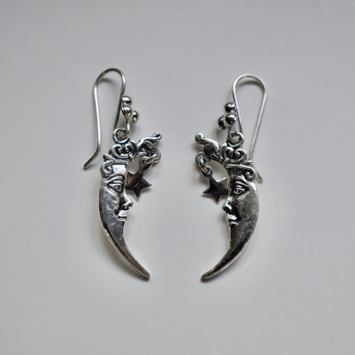 Crescent Moon and Star Dangle Earrings - Krystyna's Silver