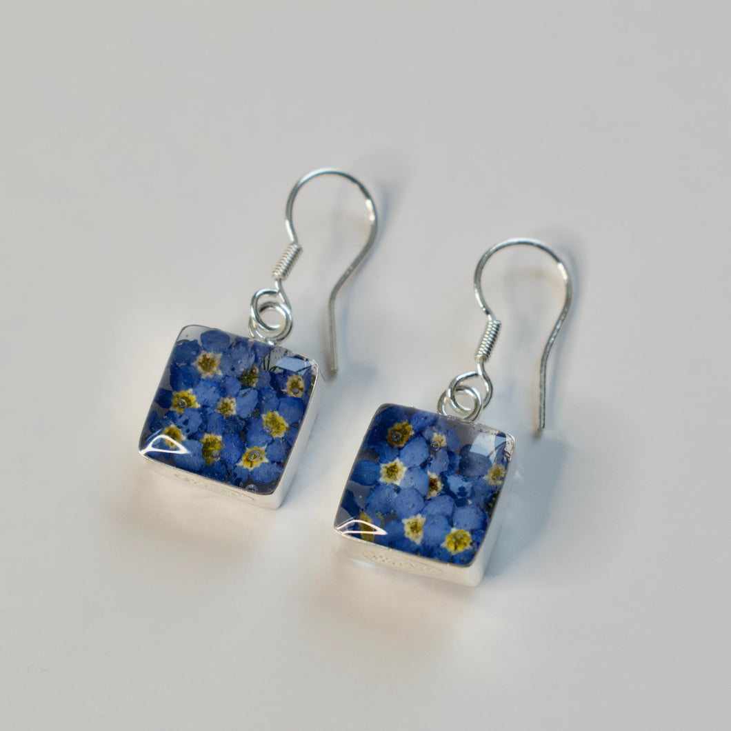Blue Flower Square Earrings - Krystyna's Silver