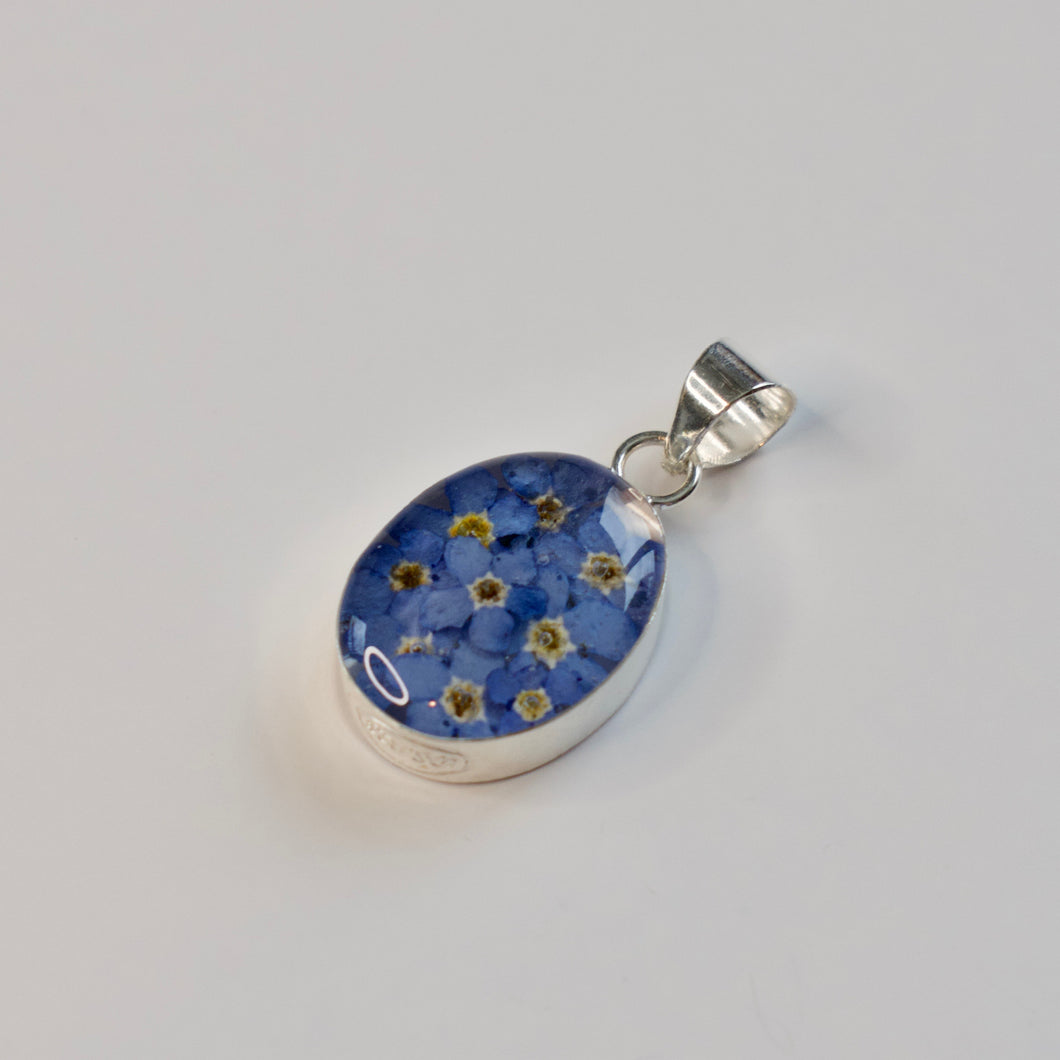 Blue Flower Oval Pendant - Krystyna's Silver