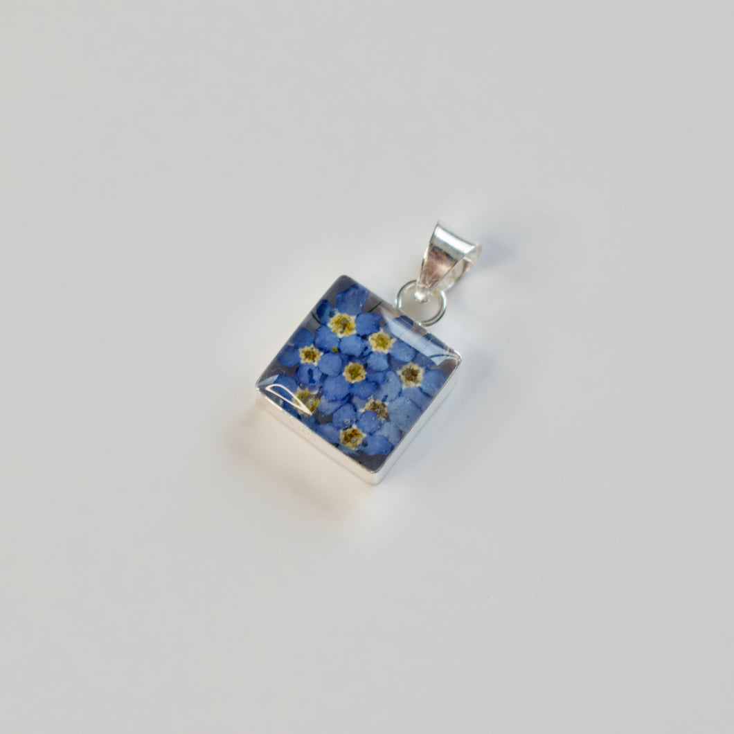Blue Flower Square Pendant - Krystyna's Silver