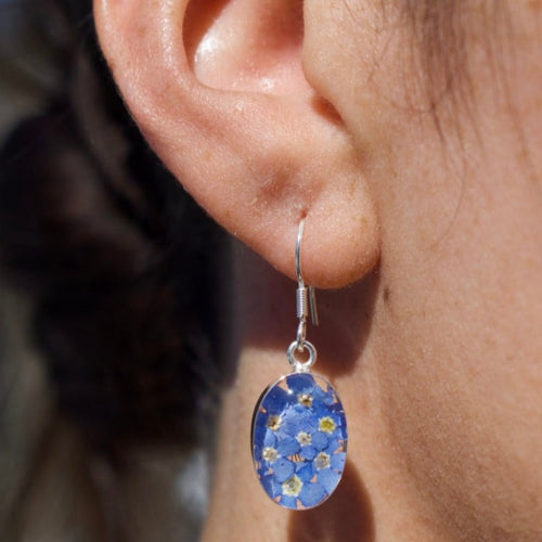 Blue Flower Oval Earrings - Krystyna's Silver
